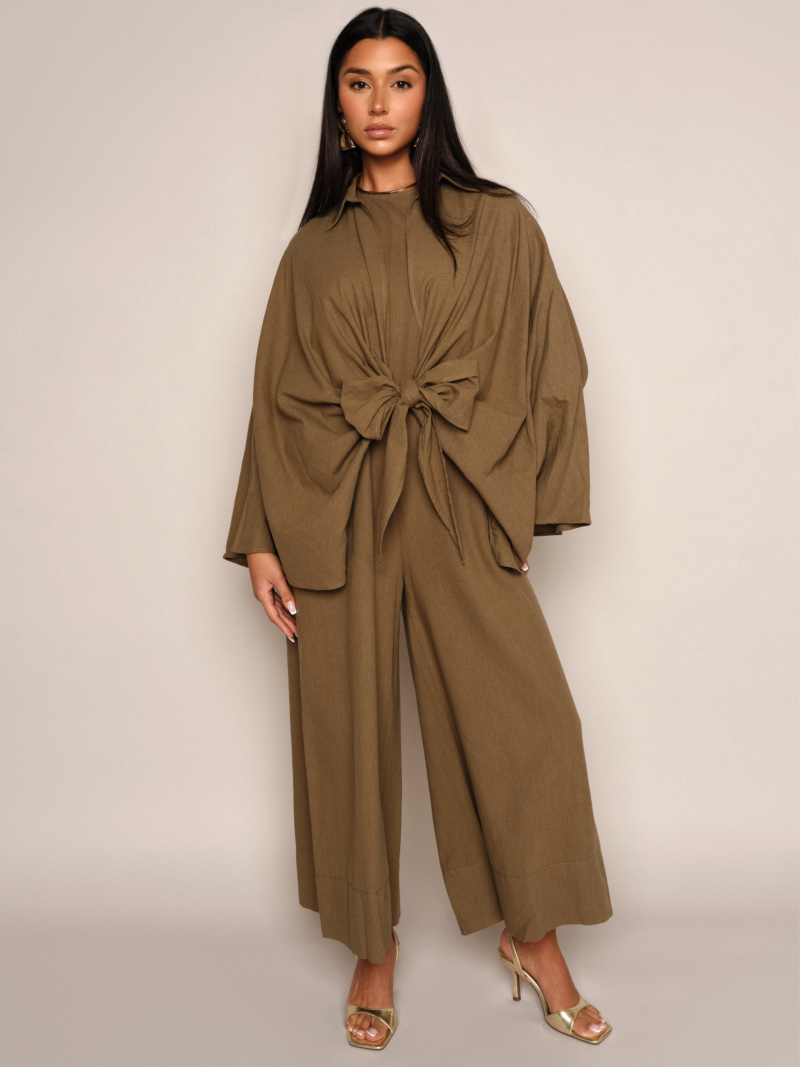 Jumpsuit & Tie Shirt Khaki