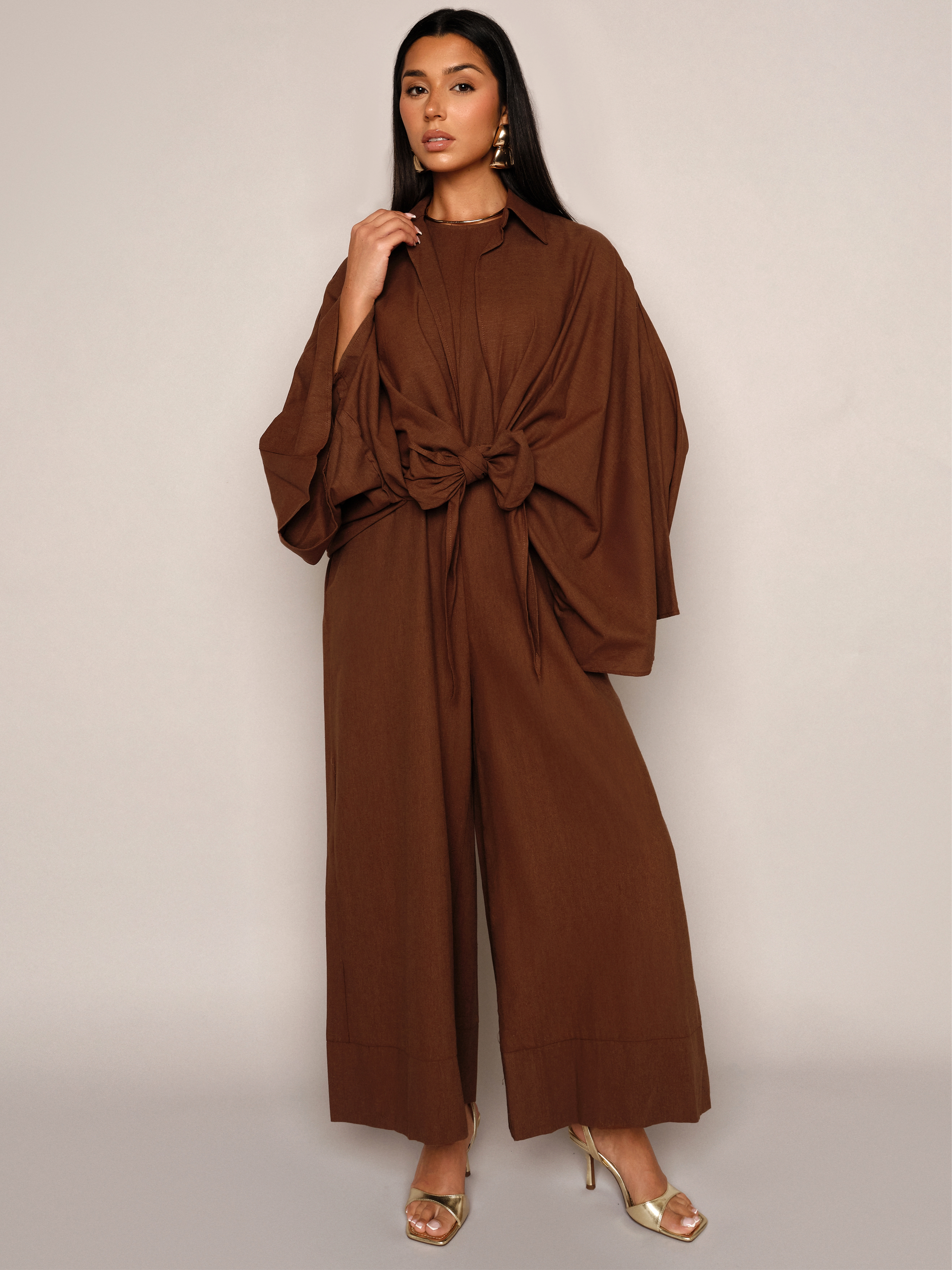 Jumpsuit & Tie Shirt Brown